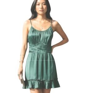 ELINGS Teal Viscose Mini Dress S NWOT Adjustable Straps Tie Back Boho
